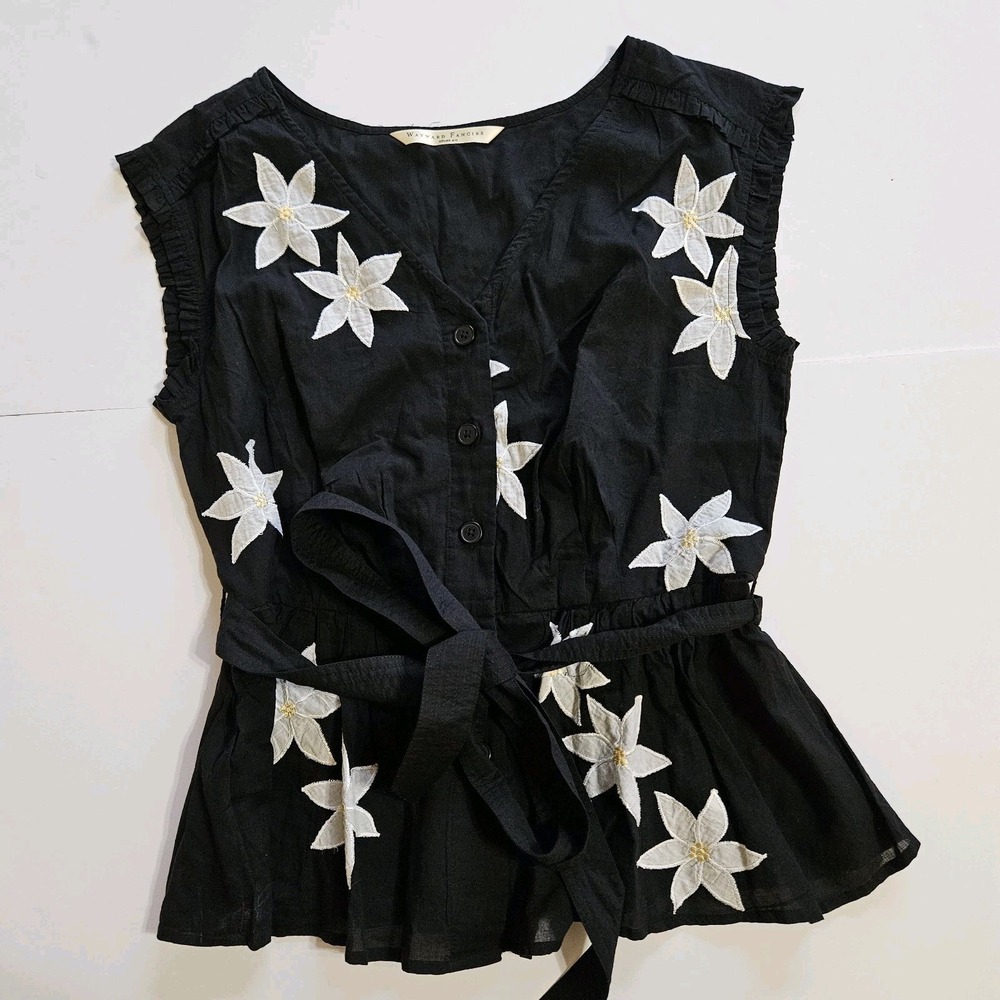 Wayward Fancies eShakti Black Embroidered Floral Sleeveless Tank Top M 10
